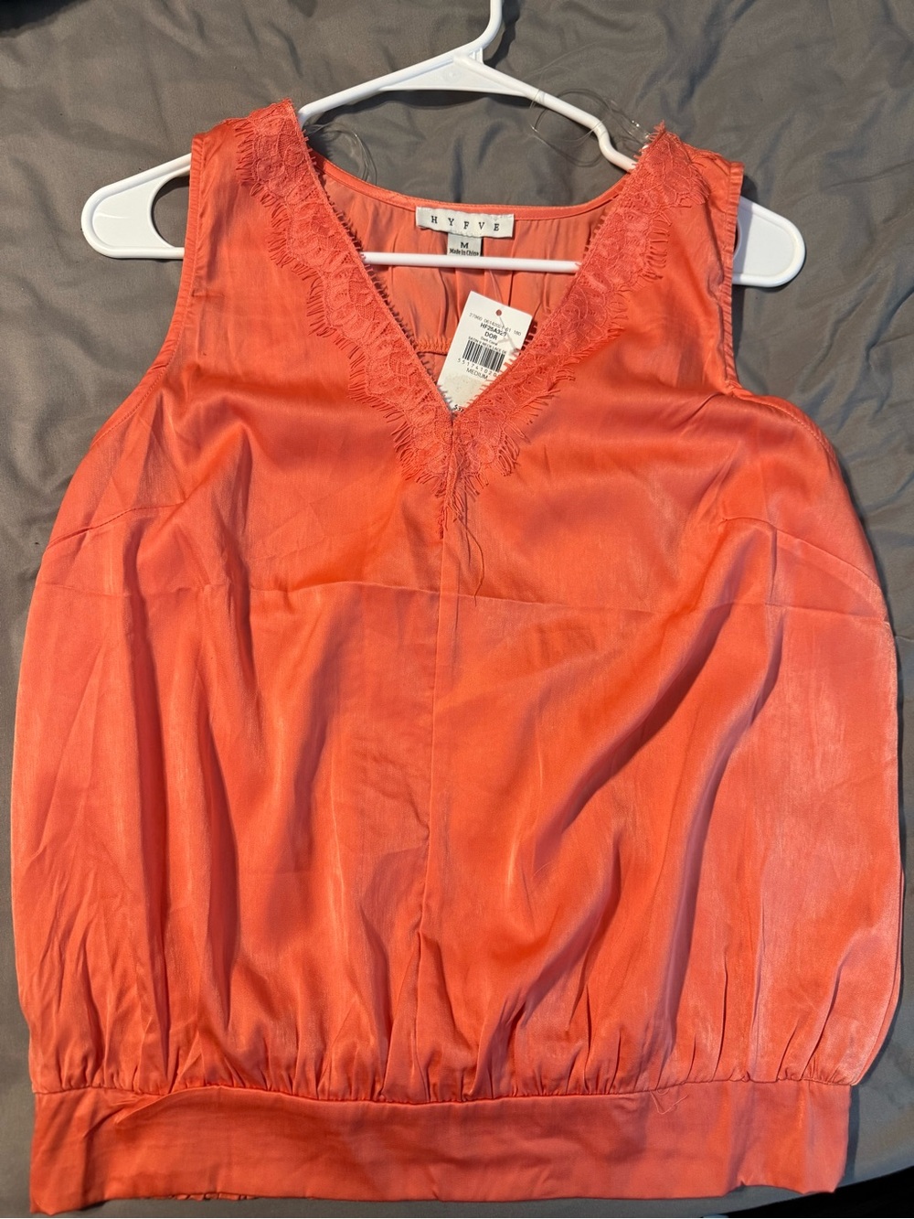 HYFVE Coral V-Neck Fringe Trim Sleeveless Top